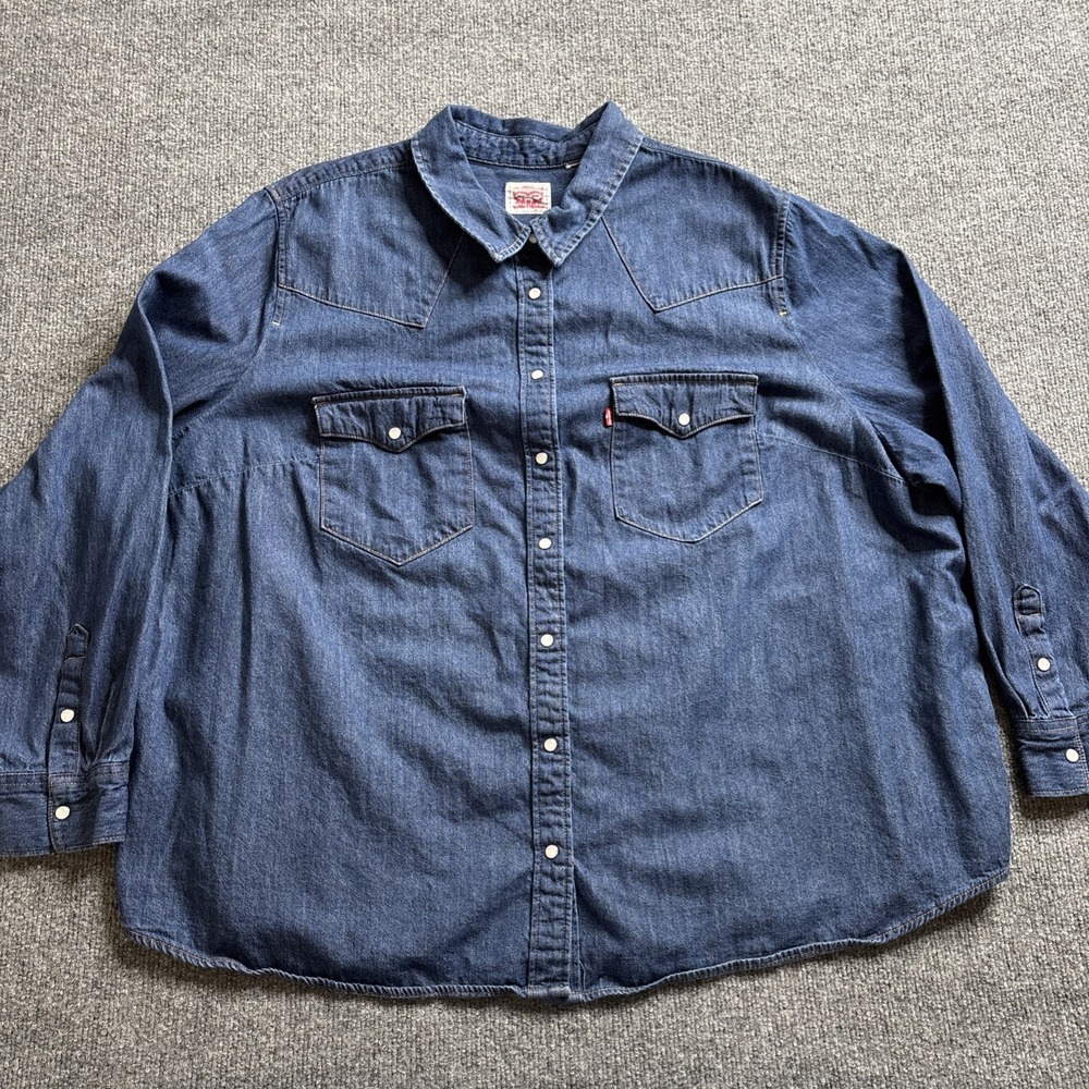 Levi's Pearl Snap Shirt Men's Size 4X Blue Dark Denim Cowboy Western